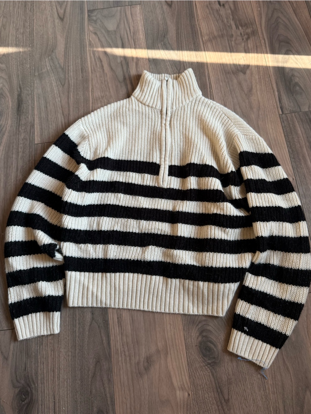 Black & Cream Striped Pull Over Sweater